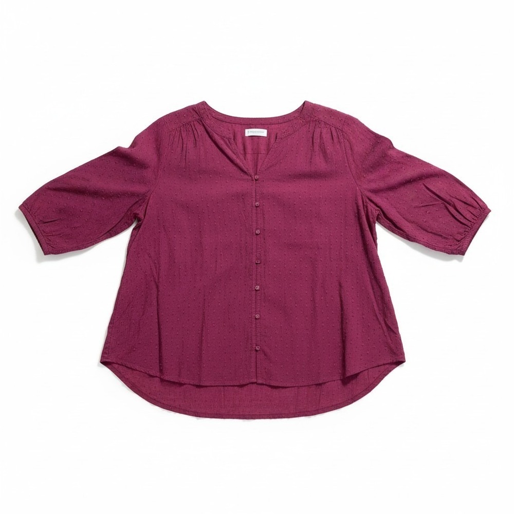 Croft & Barrow Womens XLP Pink Swiss Dot Button Front Blouse Boho Casual NEW
